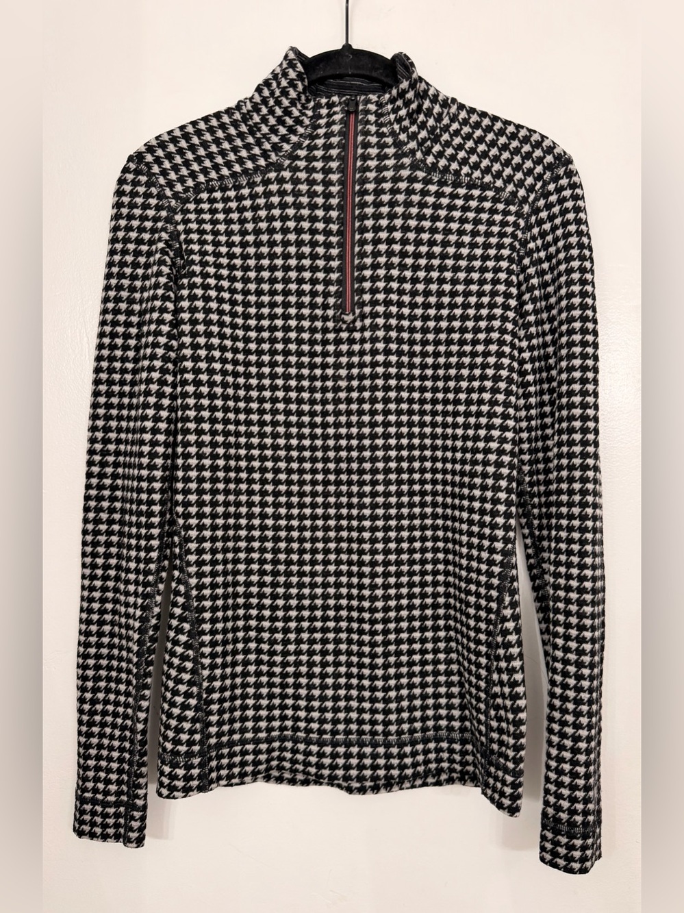 Smartwool Houndstooth 1/4 Zip Merino Wool Long Sleeve Top Black & White Size S